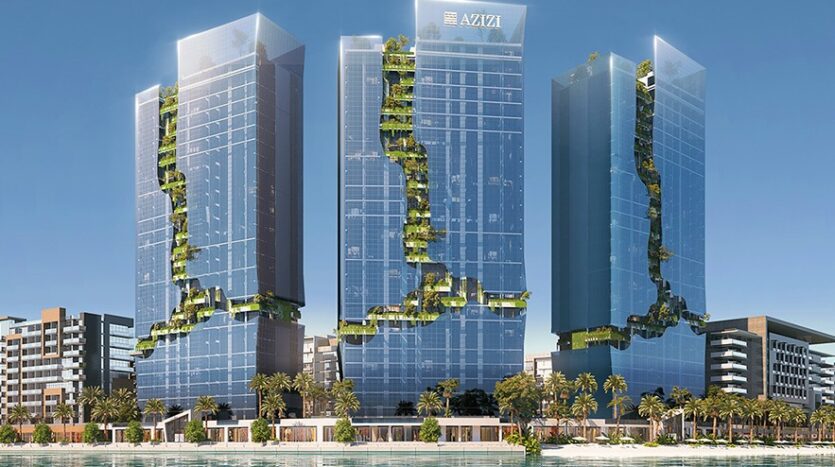 Azizi Riviera Phase 1 and Phase 2 residential buildings near the Crystal Lagoon in Meydan Dubai