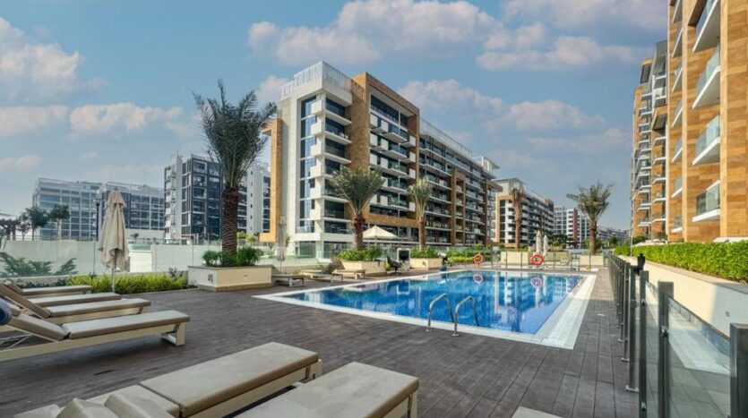 Azizi Riviera Meydan buildings overlooking the waterfront in MBR City Dubai